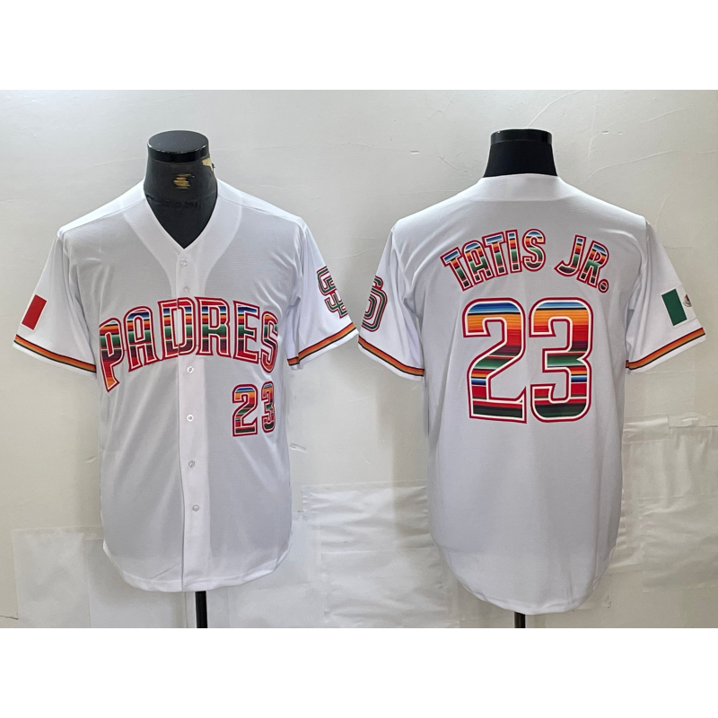 San Diego Padres #23 Fernando Tatis Jr Mexico White MWATKINS Cool Base Stitched Baseball Jersey