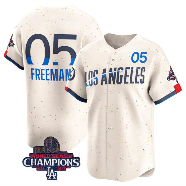 Los Angeles Dodgers #5 Freddie Freeman Cream MWATKINS 2024 World Series Champions City Connect Limited Stitched Jersey