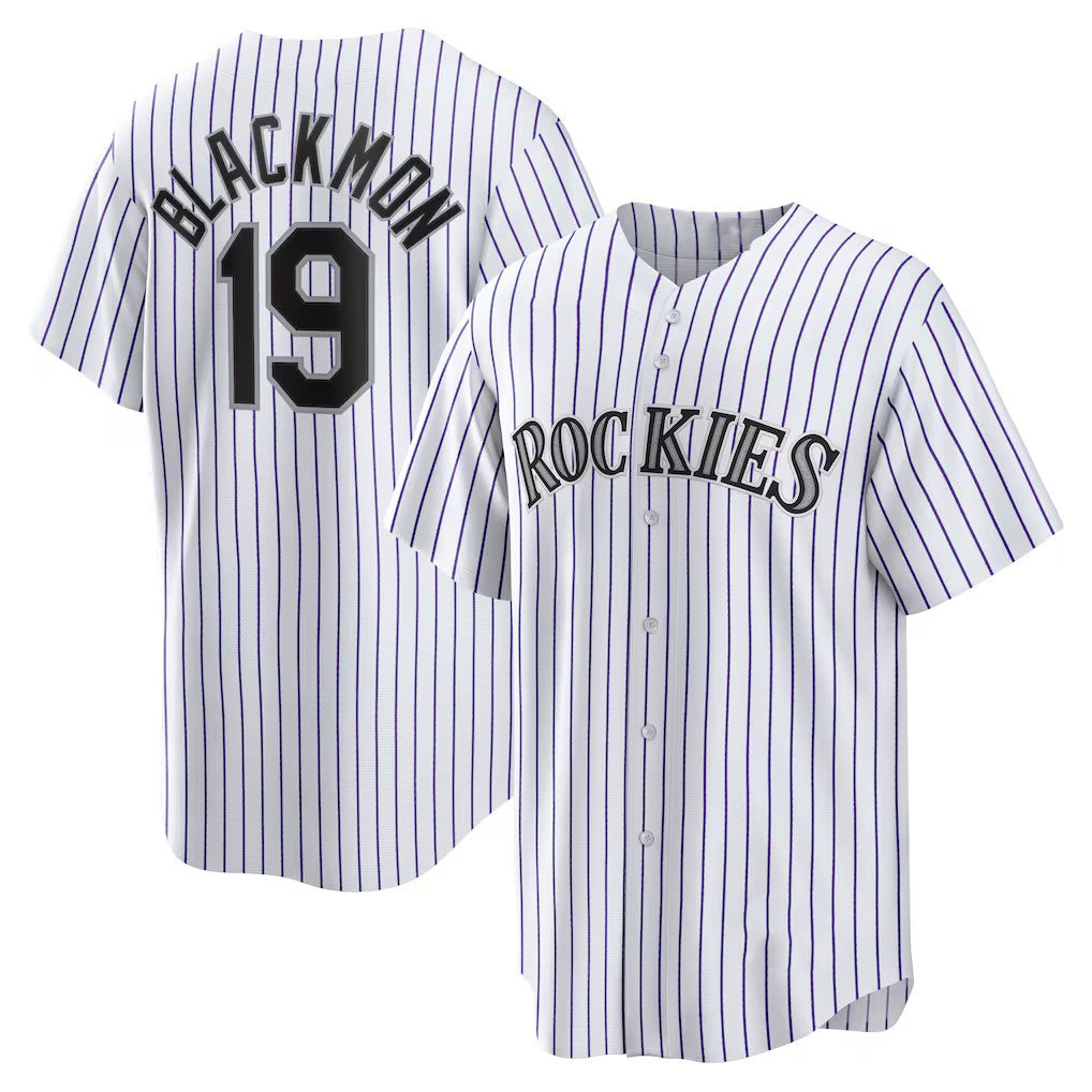 Colorado Rockies #19 Charlie Blackmon White MWATKINS Home Replica Player Name Jersey