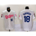 Los Angeles Dodgers #18 Yoshinobu Yamamoto White Pink MWATKINS Vin & Kobe Patch Stitched Jersey 2