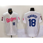 Los Angeles Dodgers #18 Yoshinobu Yamamoto White Pink MWATKINS Vin & Kobe Patch Stitched Jersey 2