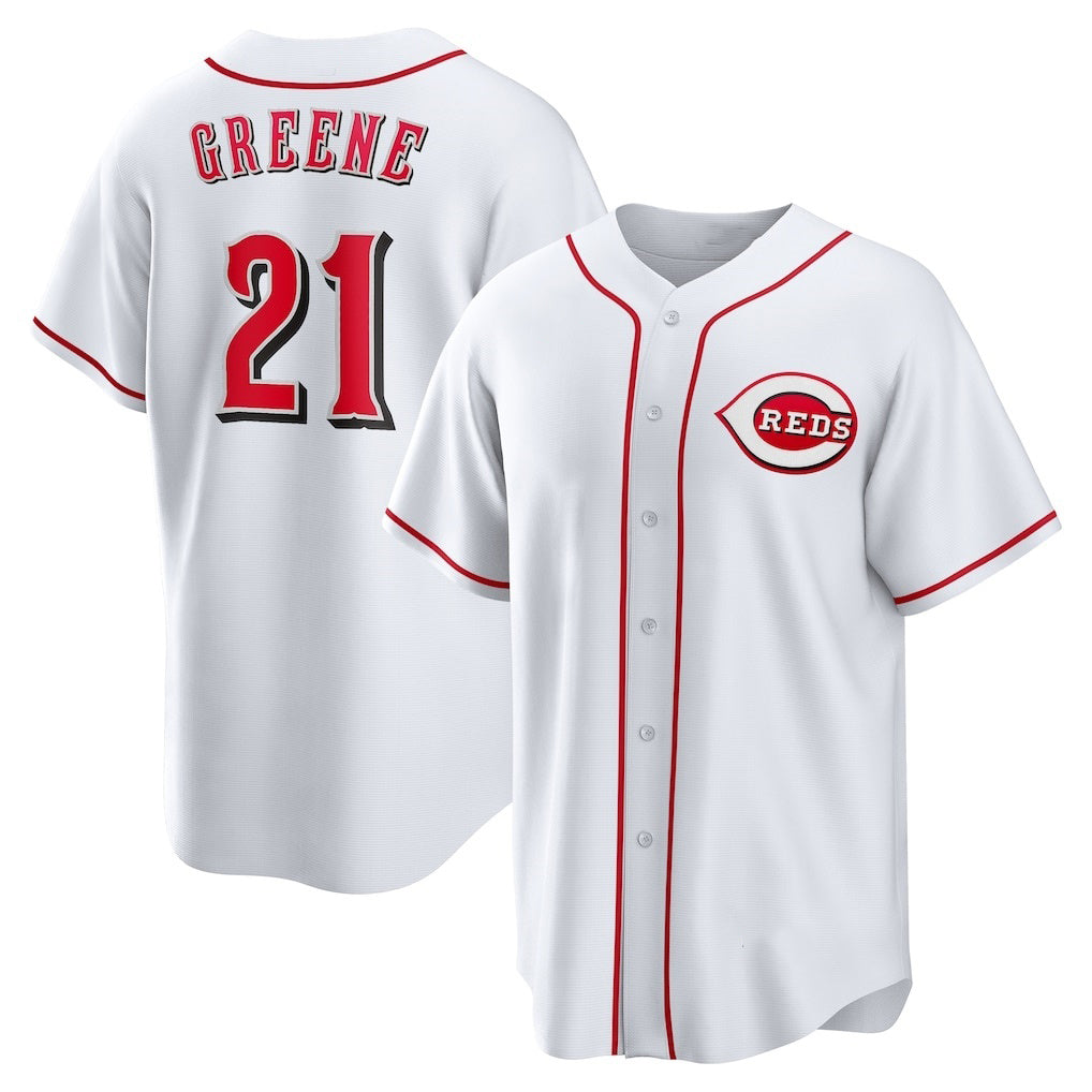 Cincinnati Reds #21 Hunter Greene White MWATKINS Home Replica Jersey