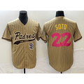 San Diego Padres #22 Juan Soto Tan MWATKINS Pinstripe 2023 City Connect Cool Base Stitched Jersey 2