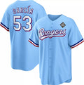Texas Rangers #53 Adolis Garc¨ªa Blue MWATKINS 2023 World Series Cool Base Stitched Jersey