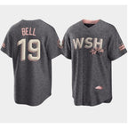 Washington Nationals #19 Josh Bell 2022 Grey MWATKINS City Connect Cherry Blossom Cool Base Stitched Jersey