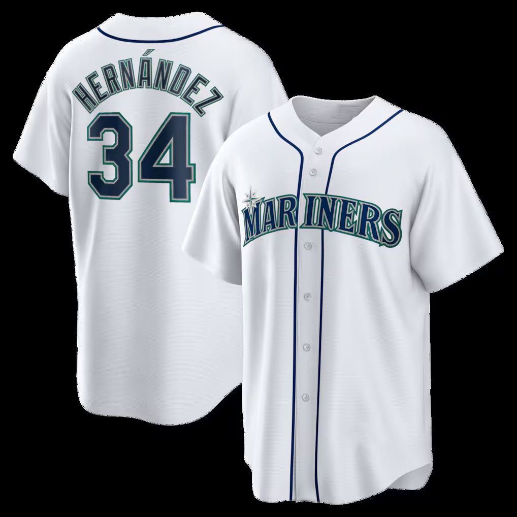 Seattle Mariners #34 Felix Hernandez White MWATKINS Home Retired Player Replica Jersey