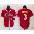 Philadelphia Phillies #3 Bryce Harper Number Red MWATKINS Cool Base Stitched Jerseys