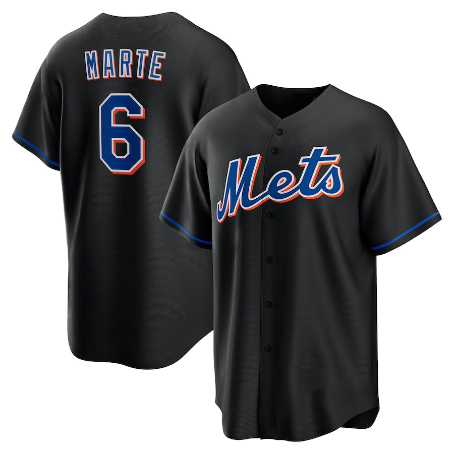 New York Mets #6 Starling Marte Black MWATKINS Stitched Cool Base Jersey