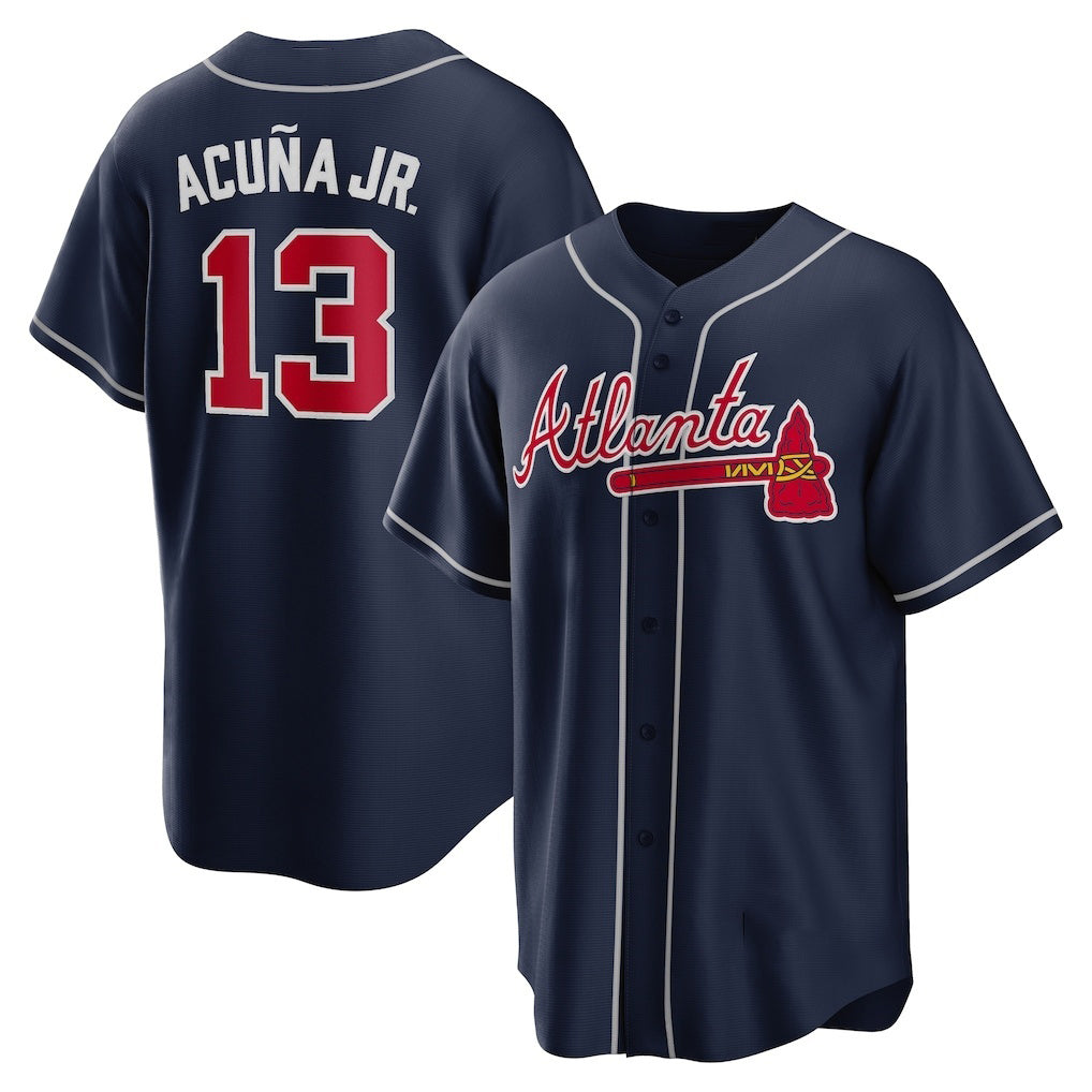 Atlanta Braves #13 MWATKINSld Acuna Jr. Navy MWATKINS Alternate Replica Player Name Jersey
