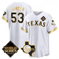 Texas Rangers & Cowboys #53 Adolis Garc¨ªa White MWATKINS 2023 World Series Splite Stitched Jersey