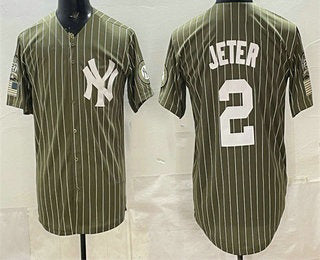 New York Yankees #2 Derek Jeter Olive MWATKINS Pinstripe 2026 Armed Forces Day Salute To Service Jersey