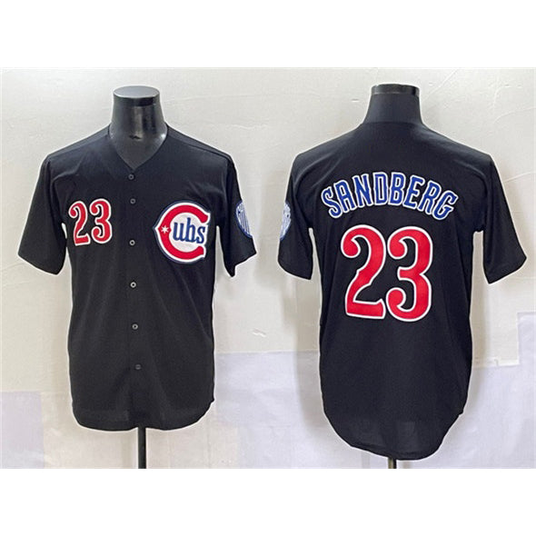 Chicago Cubs #23 Ryne Sandberg Black MWATKINS Limited Stitched Jersey