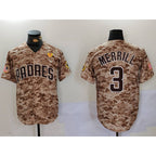 San Diego Padres #3 Jackson Merrill Camo MWATKINS With PS Patch Cool Base Stitched Jersey