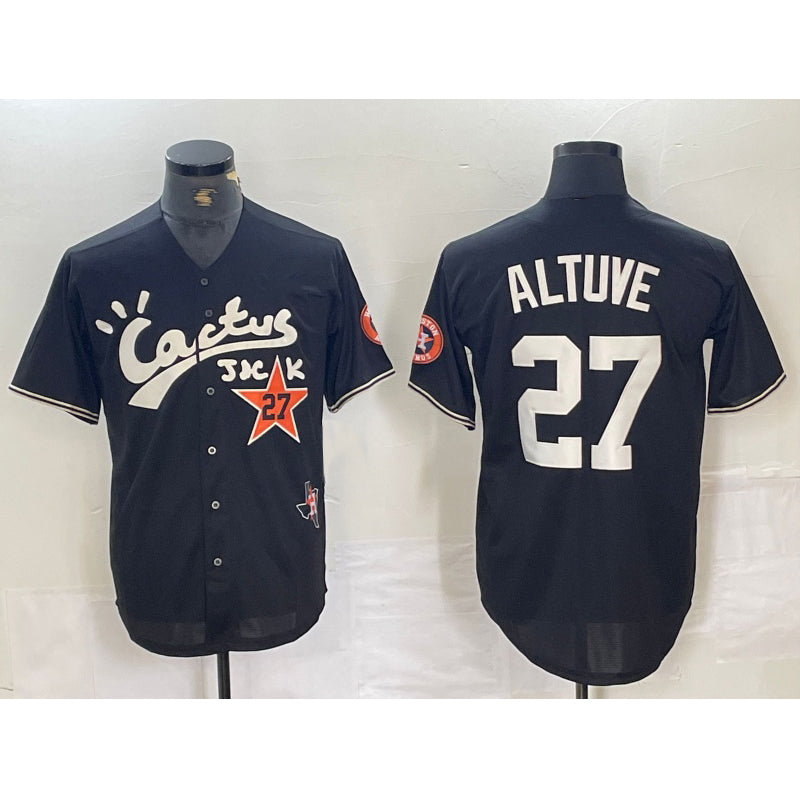 Houston Astros #27 Jose Altuve Black MWATKINS Cactus Jack Cool Base Jersey