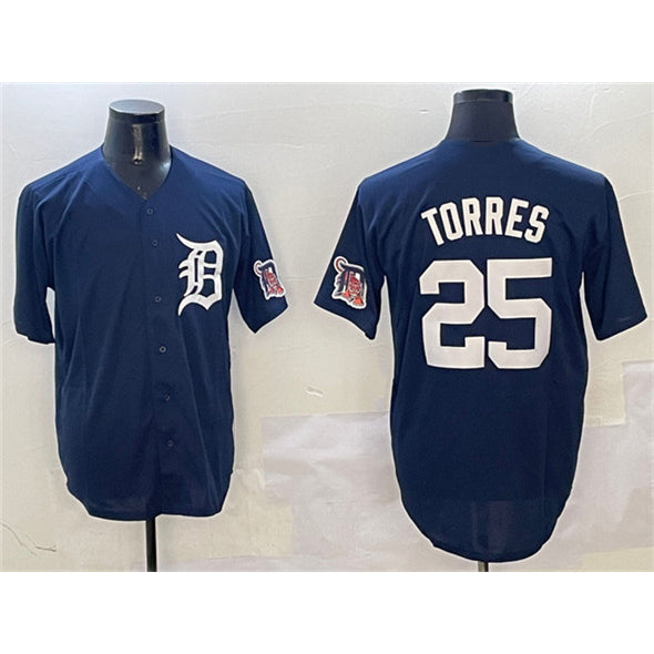Detroit Tigers #25 Gleyber Torres Navy MWATKINS With Patch Cool Base Stitched Jersey