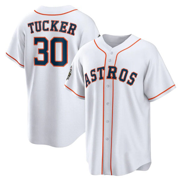 Houston Astros #30 Kyle Tucker White MWATKINS 2022 World Series Home Stitched Jersey