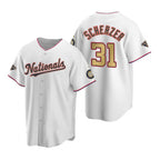 Washington Nationals #31 Max Scherzer White Gold MWATKINS 2019 World Series Champions Stitched Cool Base Jersey