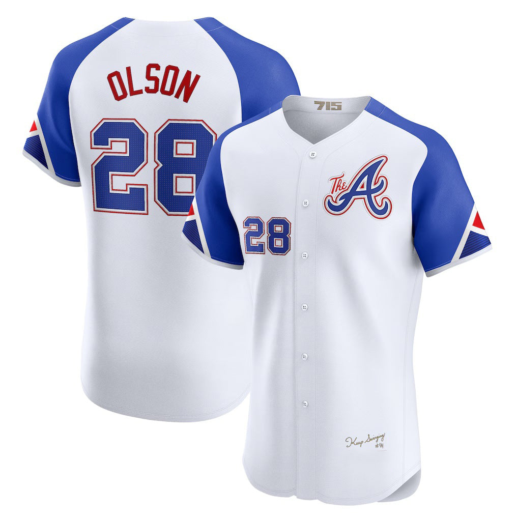 Atlanta Braves #28 Matt Olson White MWATKINS City Connect Elite Jersey