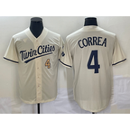 Minnesota Twins #4 Carlos Correa Number Cream MWATKINS 2022 City Connect Cool Base Stitched Jersey