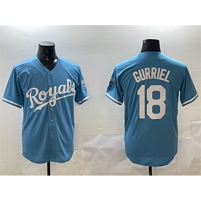 Kansas City Royals #18 Yuli Gurriel Blue MWATKINS Cool Base Stitched Jersey