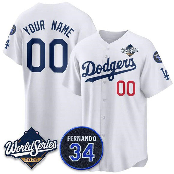 Custom Los Angeles Dodgers ACTIVE PLAYER White MWATKINS 2025 World Series With No. 34 Patch Limited Stitched Jersey