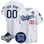 Custom Los Angeles Dodgers ACTIVE PLAYER White MWATKINS 2025 World Series With No. 34 Patch Limited Stitched Jersey