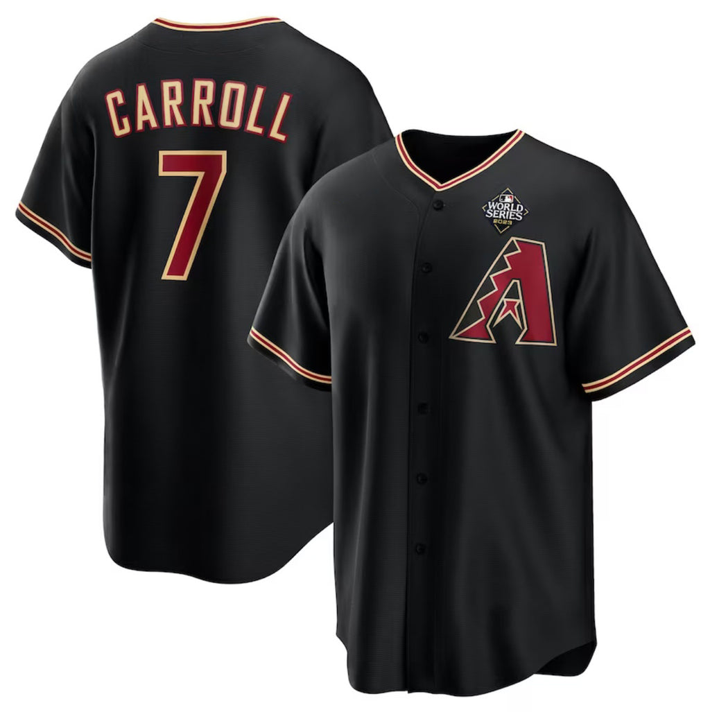 Arizona Diamondbacks #7 Corbin Carroll Black MWATKINS 2023 World Series Cool Base Stitched Jersey