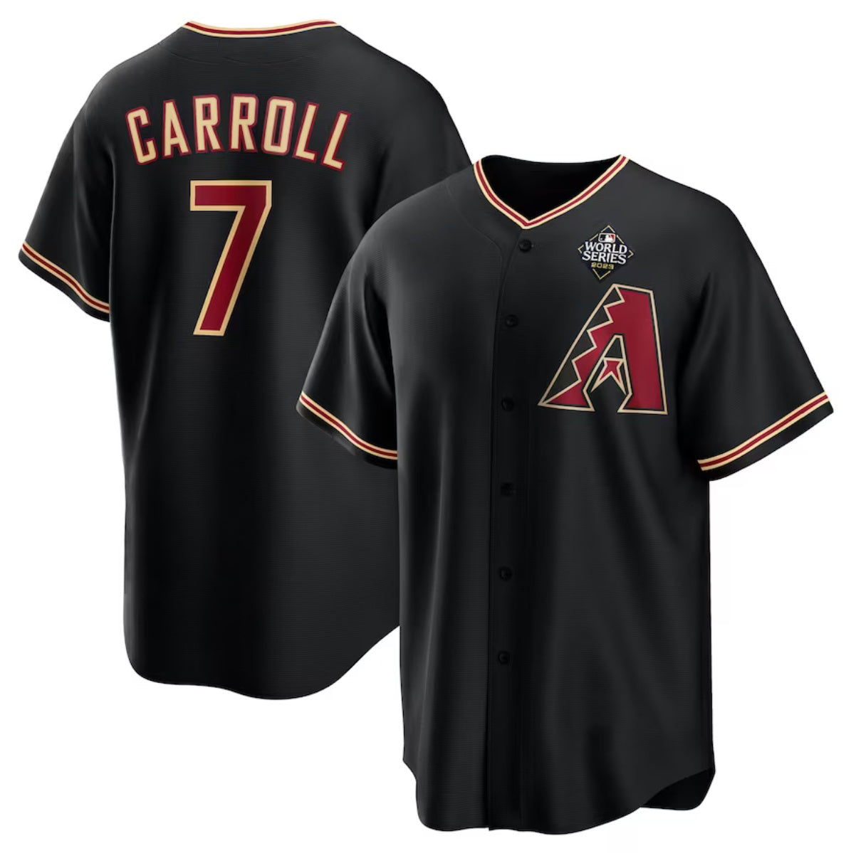 Arizona Diamondbacks #7 Corbin Carroll Black MWATKINS 2023 World Series Cool Base Stitched Jersey