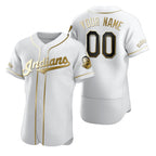 Custom Cleveland Indians White MWATKINS Stitched Flex Base Golden Edition Jersey