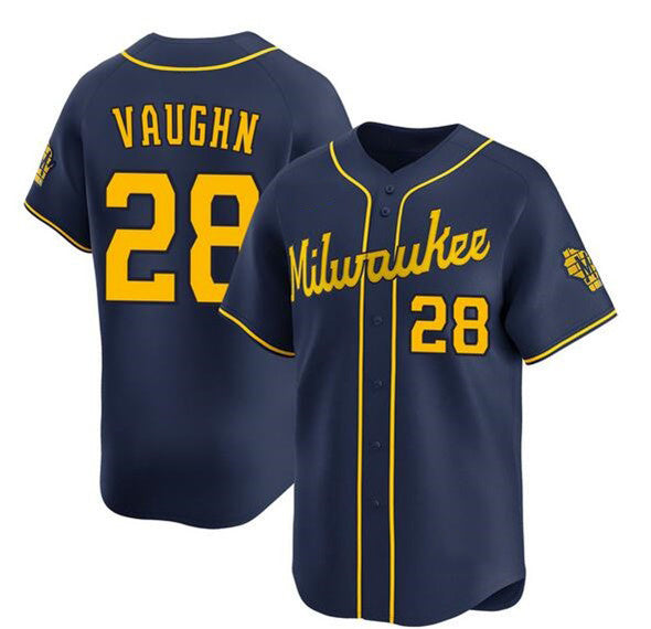 Milwaukee Brewers #28 Andrew Vaughn Navy MWATKINS Alternate Limited Stitched Jersey