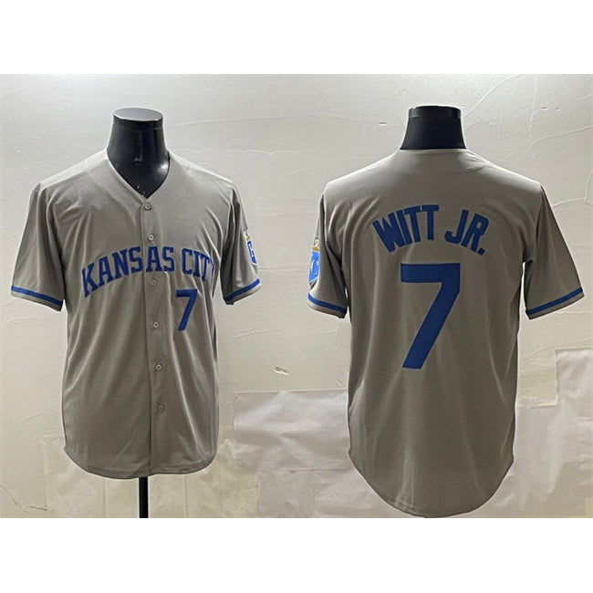 Kansas City Royals #7 Bobby Witt Jr. Gray MWATKINS 2024 Away Limited Stitched Jersey