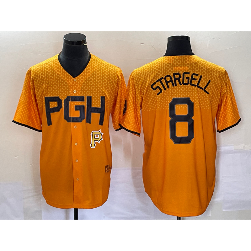 Pittsburgh Pirates #8 Willie Stargell Gold MWATKINS 2023 City Connect Stitched Jersey 2