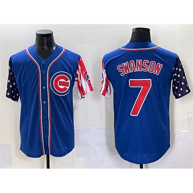 Chicago Cubs #7 Dansby Swanson Royal MWATKINS 2025 Independence Day Vapor Premier Limited Stitched Jersey