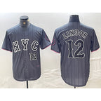 New York Mets #12 Francisco Lindor Number Grey MWATKINS 2024 City Connect Cool Base Stitched Jersey 2