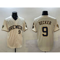 Milwaukee Brewers #9 Bob Uecker Cream MWATKINS With Home Patch Limited Stitched Baseball Jersey
