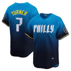 Philadelphia Phillies #7 Trea Turner Blue MWATKINS City Connect Limited Player Jersey