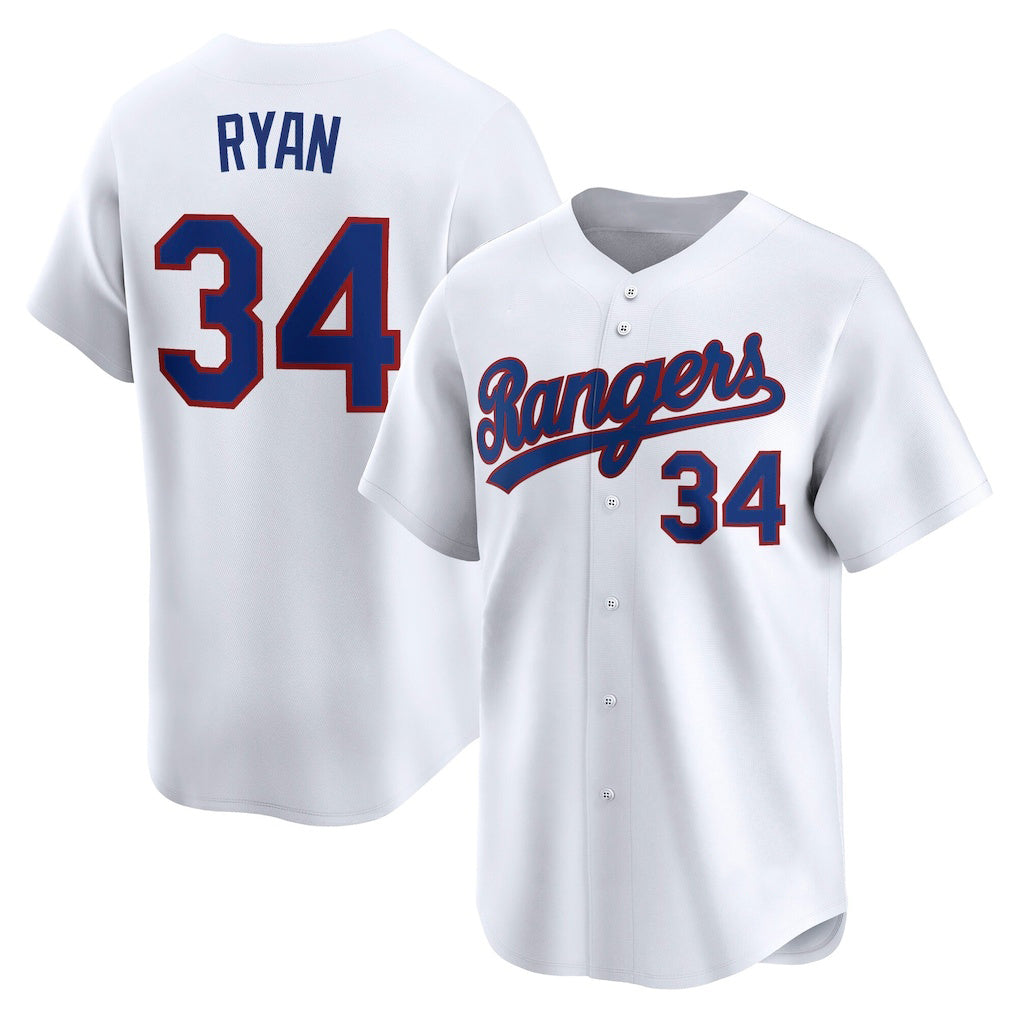 Texas Rangers #34 Nolan Ryan White MWATKINS Throwback Cooperstown Collection Limited Jersey