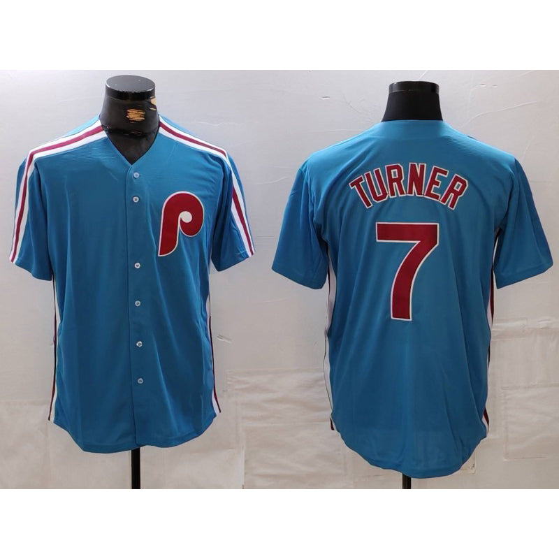 Philadelphia Phillies #7 Trea Turner Blue MWATKINS Cooperstown Throwback Cool Base Jersey