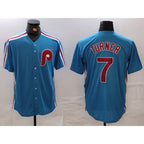 Philadelphia Phillies #7 Trea Turner Blue MWATKINS Cooperstown Throwback Cool Base Jersey