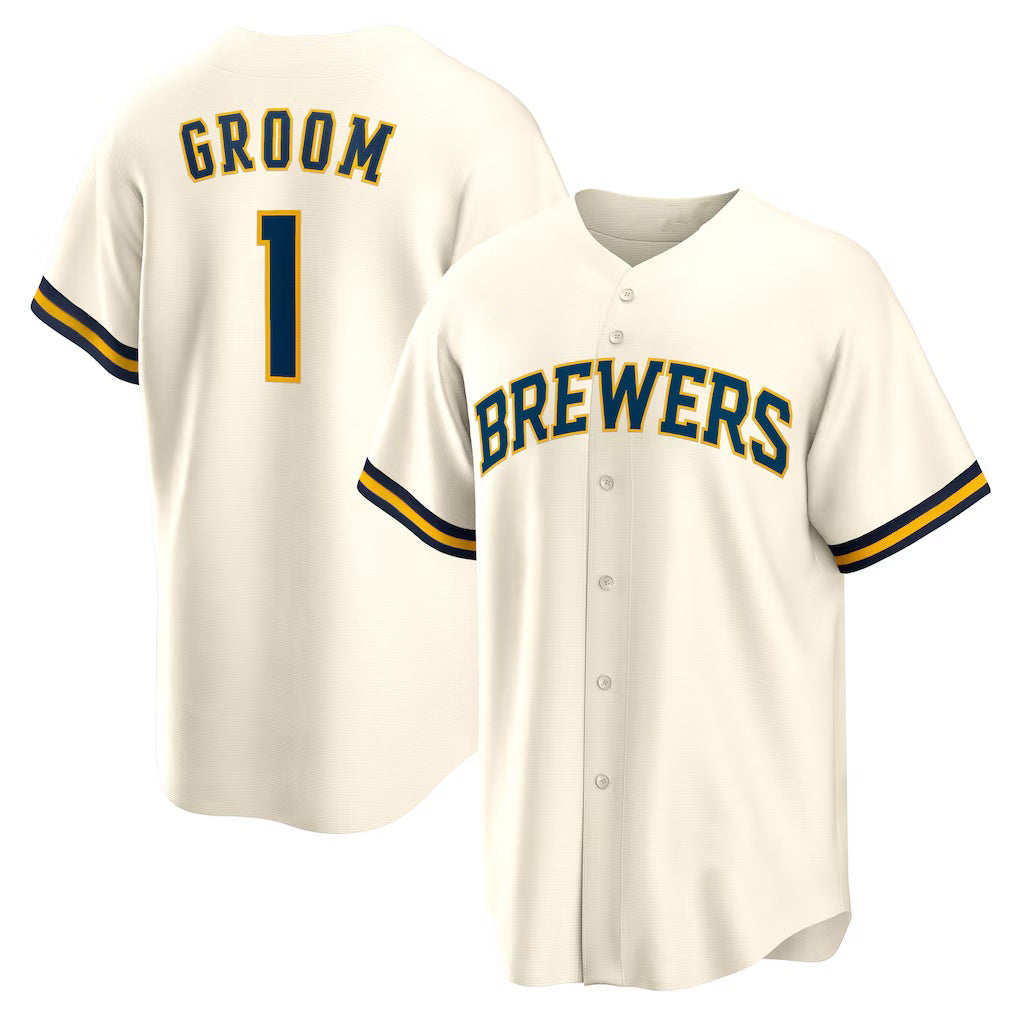 Milwaukee Brewers #1 Groom White MWATKINS Home Replica Jersey