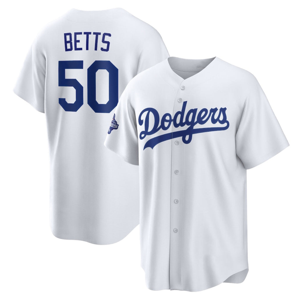 Los Angeles Dodgers #50 Mookie Betts White MWATKINS 2025 World Series Champions Home Cool Base Stitched Jersey