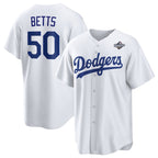 Los Angeles Dodgers #50 Mookie Betts White MWATKINS 2025 World Series Home Cool Base Stitched Jersey