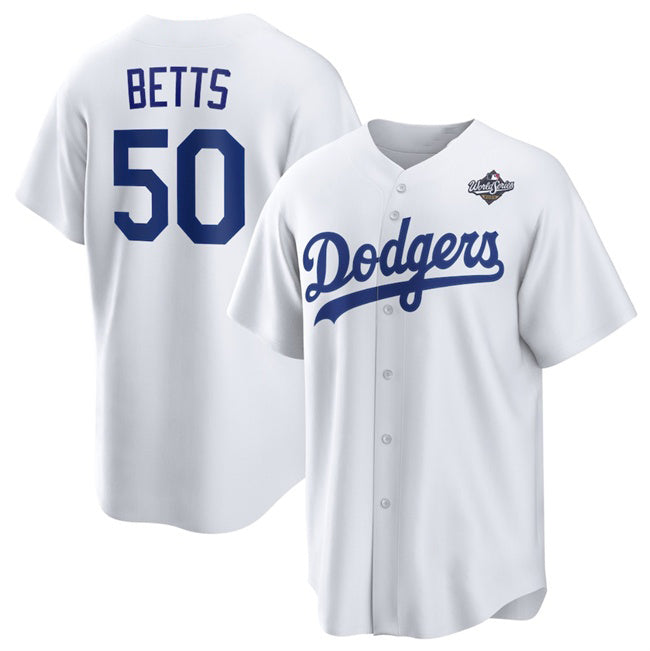 Los Angeles Dodgers #50 Mookie Betts White MWATKINS 2025 World Series Home Cool Base Stitched Jersey
