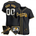 Custom Atlanta Braves 2024 Spring Training & Georgia Patch Vapor Premier Elite Jersey ¨C Black Gold MWATKINS