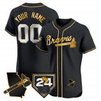 Custom Atlanta Braves 2024 Spring Training & Georgia Patch Vapor Premier Elite Jersey ¨C Black Gold MWATKINS