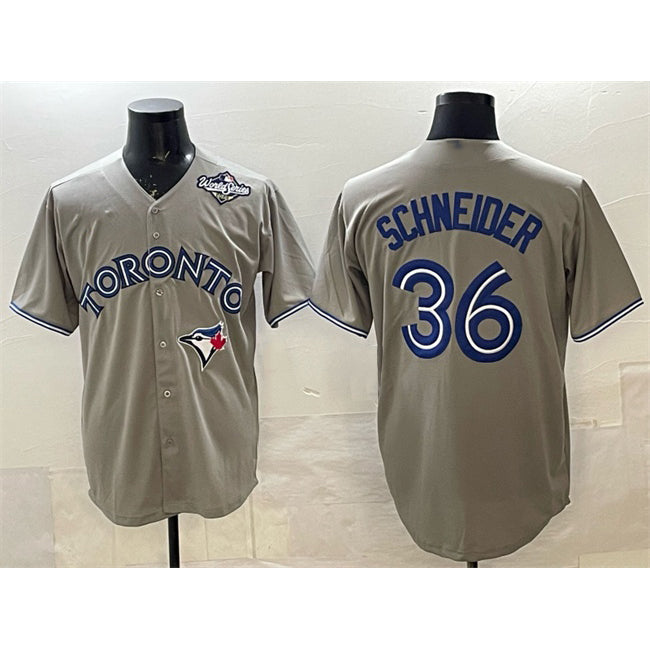 Toronto Blue Jays #36 Davis Schneider Gray MWATKINS 2025 World Series Cool Base Stitched Jersey
