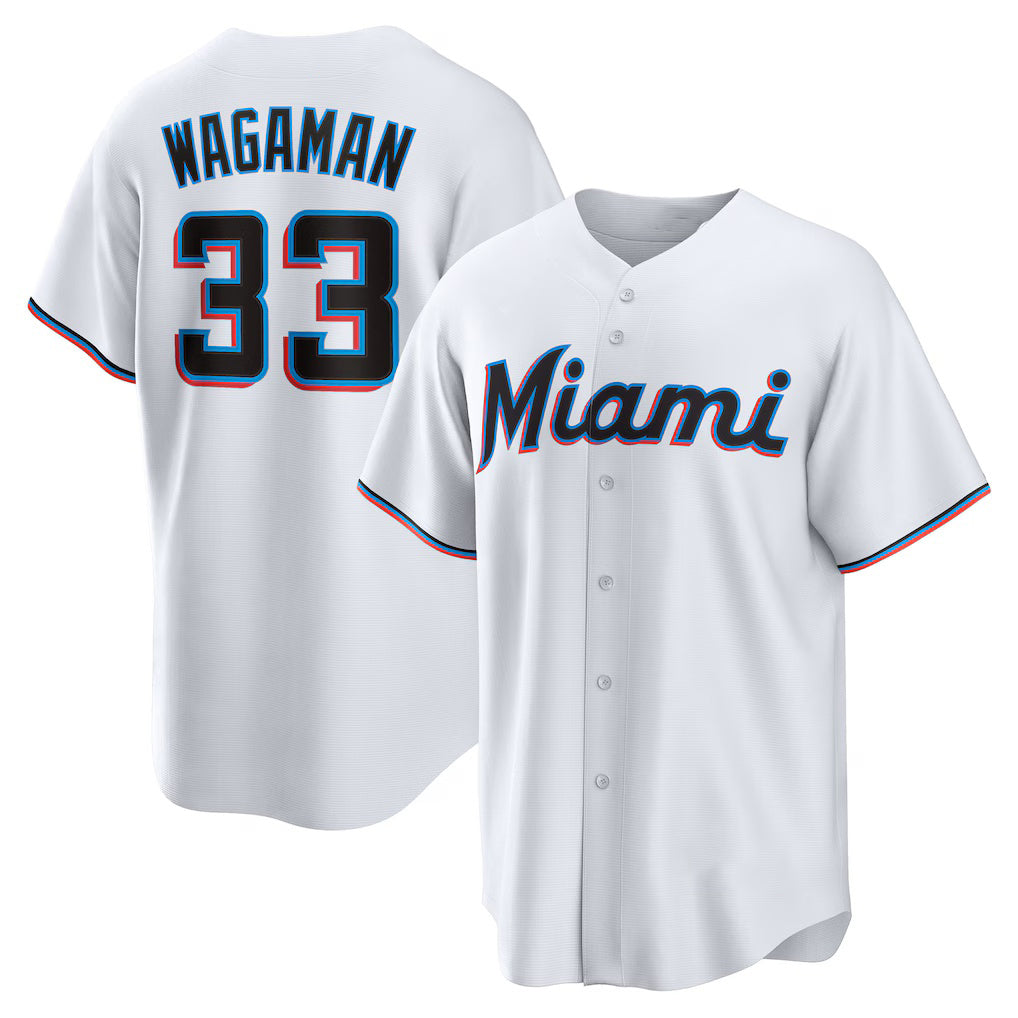 Miami Marlins #33 Eric Wagaman White MWATKINS Home Replica Jersey