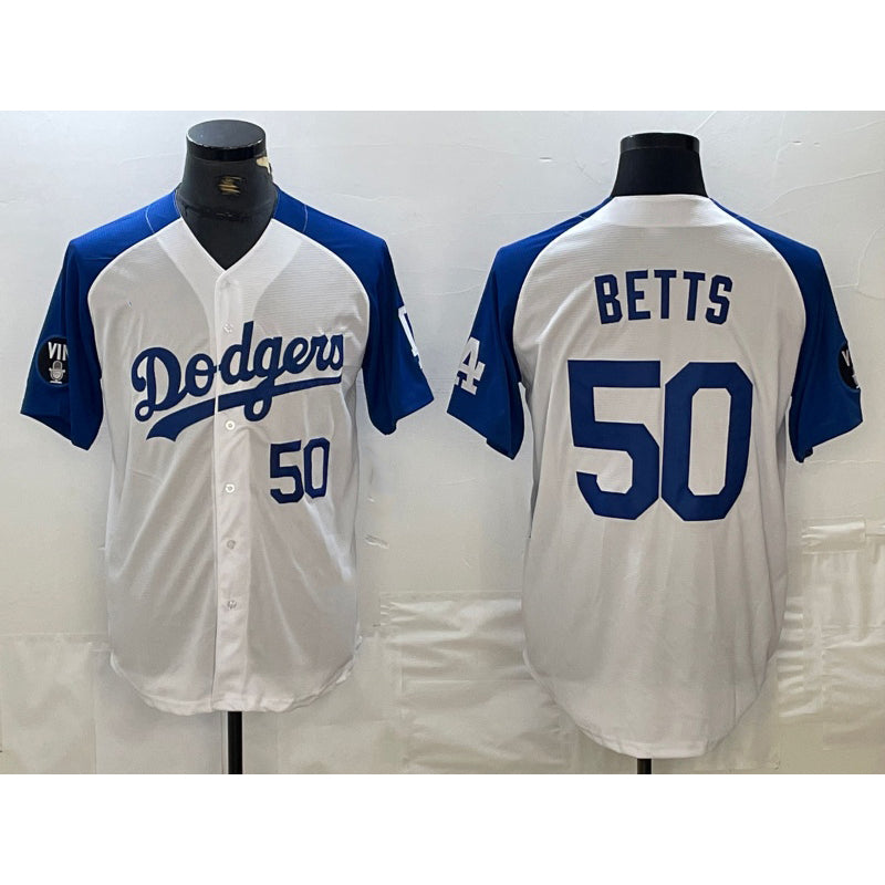 Los Angeles Dodgers #50 Mookie Betts Number White Blue MWATKINS Fashion Stitched Cool Base Limited Jersey 2