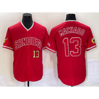 San Diego Padres #13 Manny Machado Number Red MWATKINS NEW 2023 Cool Base Stitched Jersey