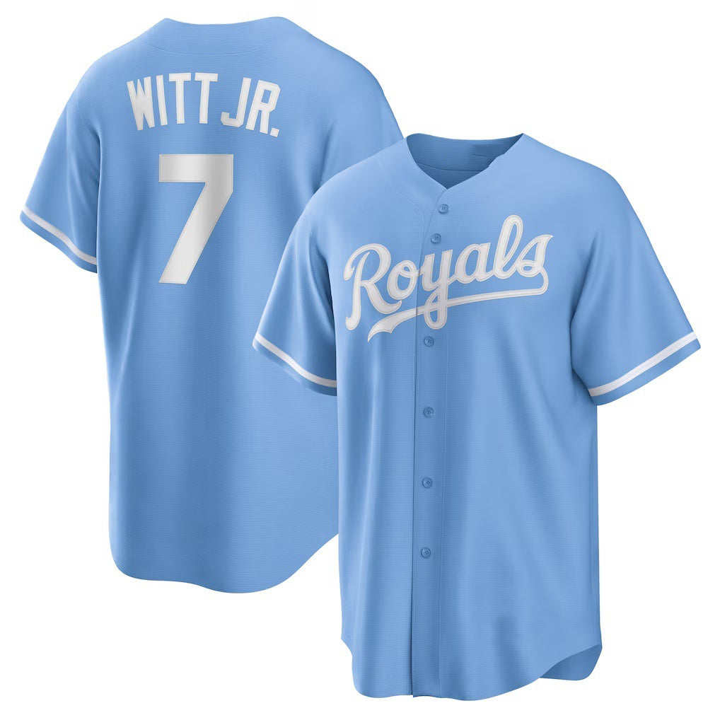 Kansas City Royals #7 Bobby Witt Jr. Light Blue MWATKINS Alternate Replica Jersey